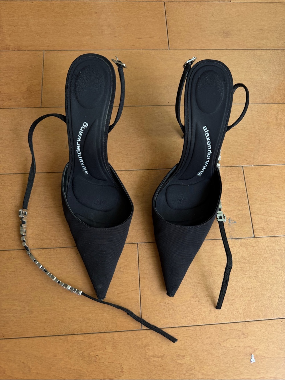 Alexander Wang Black Pointed Slingback Heels with Ankle Straps